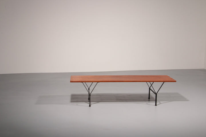Elegant Italian Mid-Century Bench in Wood and Black Metal, 1960s, Ico Parisi Style