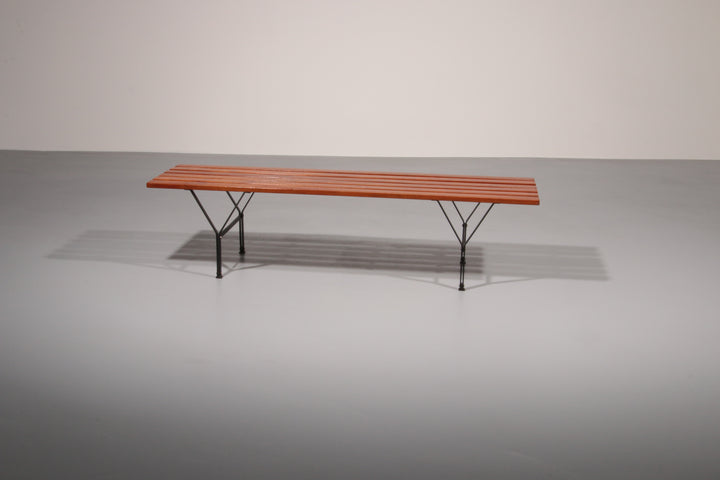 Elegant Italian Mid-Century Bench in Wood and Black Metal, 1960s, Ico Parisi Style