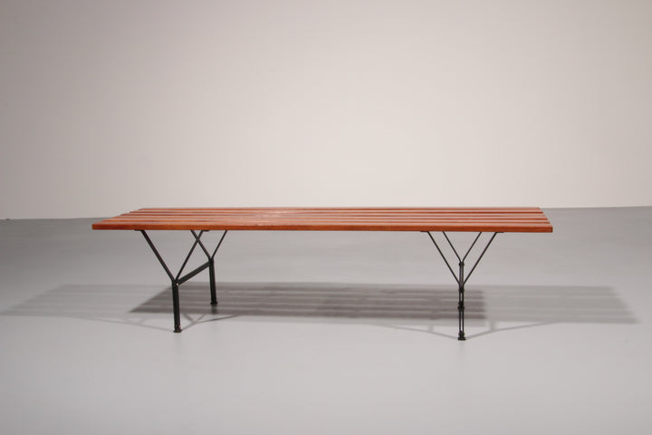 Elegant Italian Mid-Century Bench in Wood and Black Metal, 1960s, Ico Parisi Style