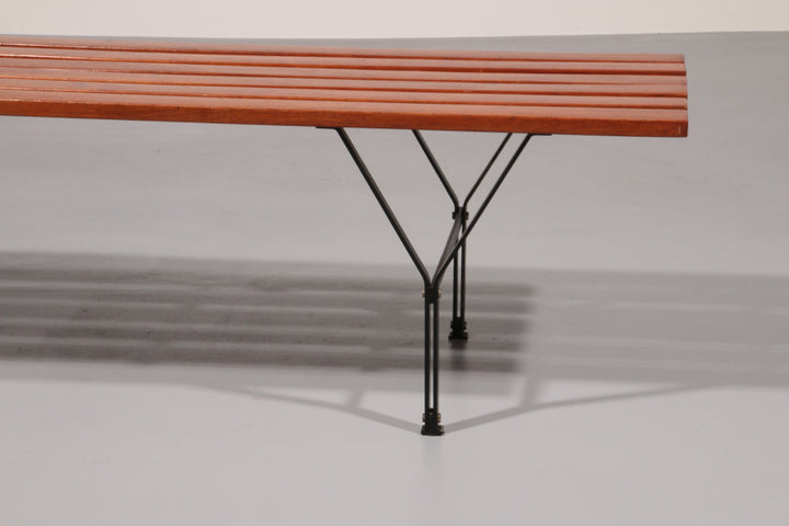 Elegant Italian Mid-Century Bench in Wood and Black Metal, 1960s, Ico Parisi Style