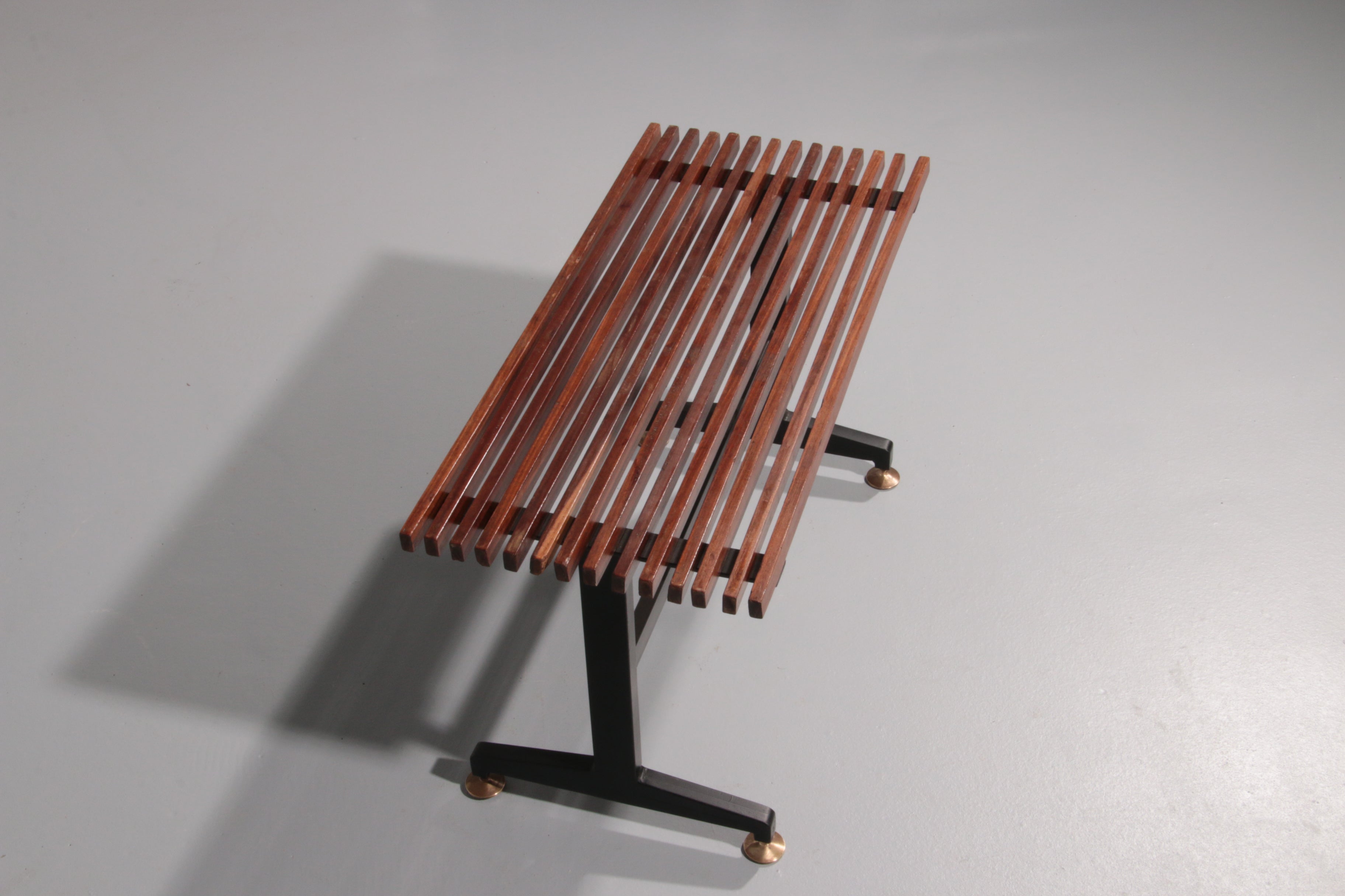 Mid-Century Italian Bench 1960s with Black Metal Frame,and Solid Teak Slats