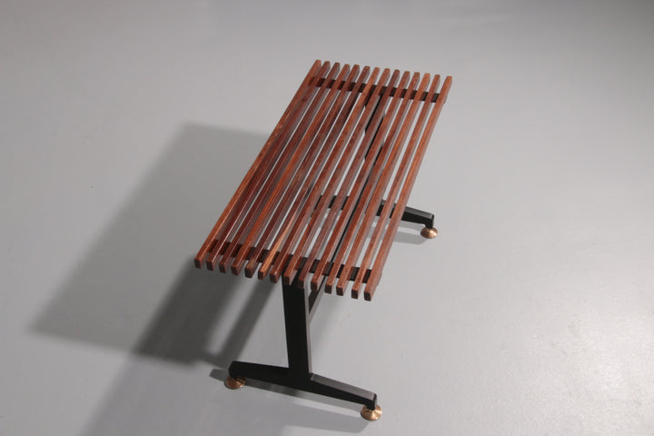 Mid-Century Italian Bench 1960s with Black Metal Frame,and Solid Teak Slats