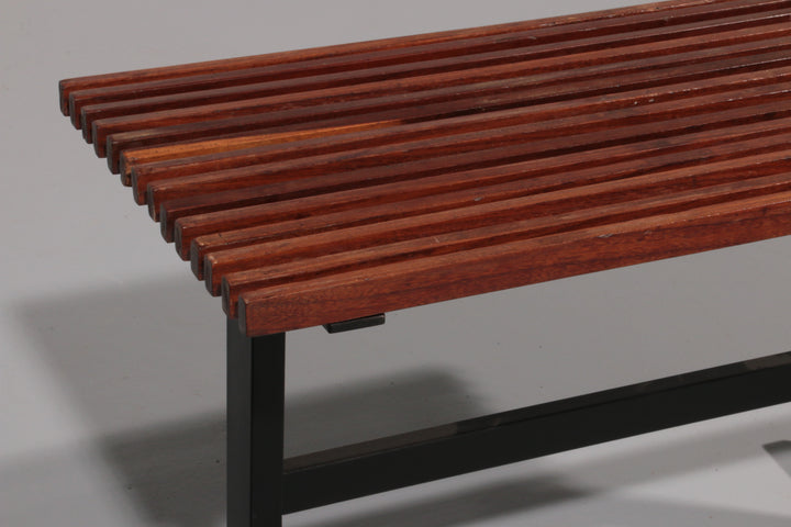 Mid-Century Italian Bench 1960s with Black Metal Frame,and Solid Teak Slats