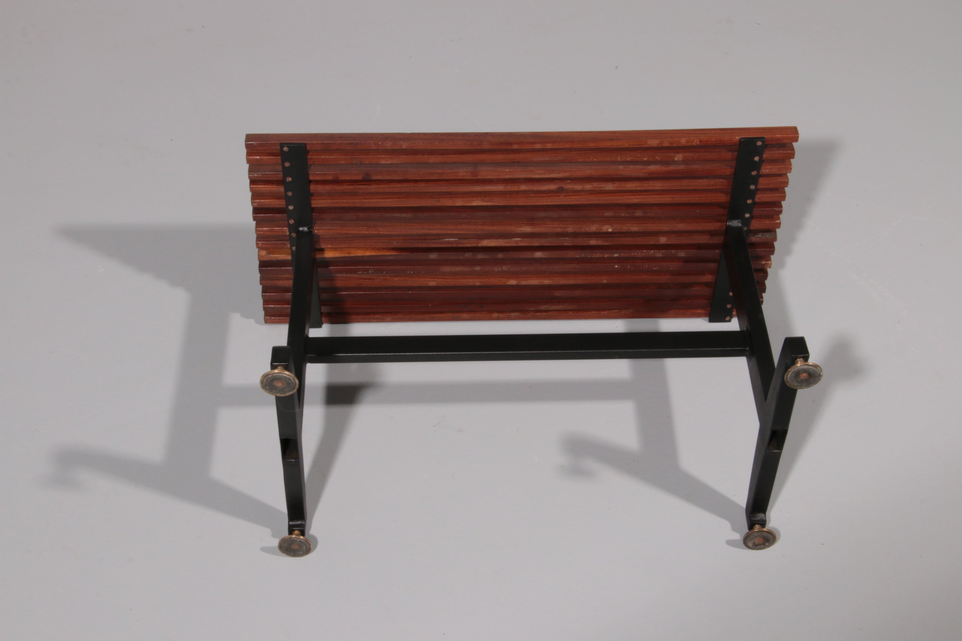 Mid-Century Italian Bench 1960s with Black Metal Frame,and Solid Teak Slats