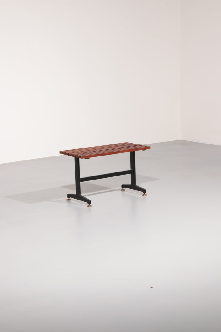 Mid-Century Italian Bench 1960s with Black Metal Frame,and Solid Teak Slats