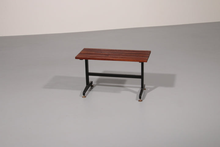Mid-Century Italian Bench 1960s with Black Metal Frame,and Solid Teak Slats
