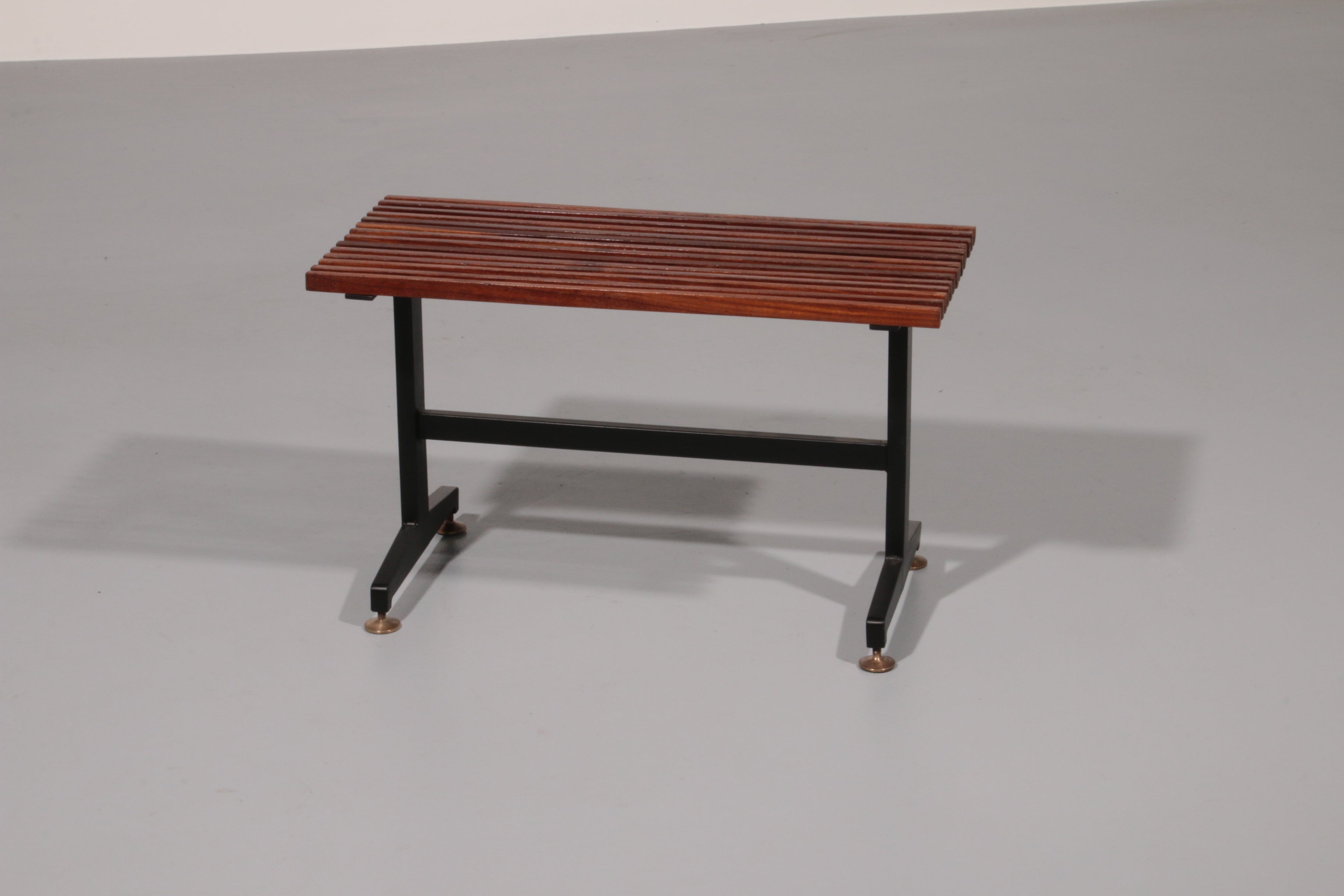 Mid-Century Italian Bench 1960s with Black Metal Frame,and Solid Teak Slats