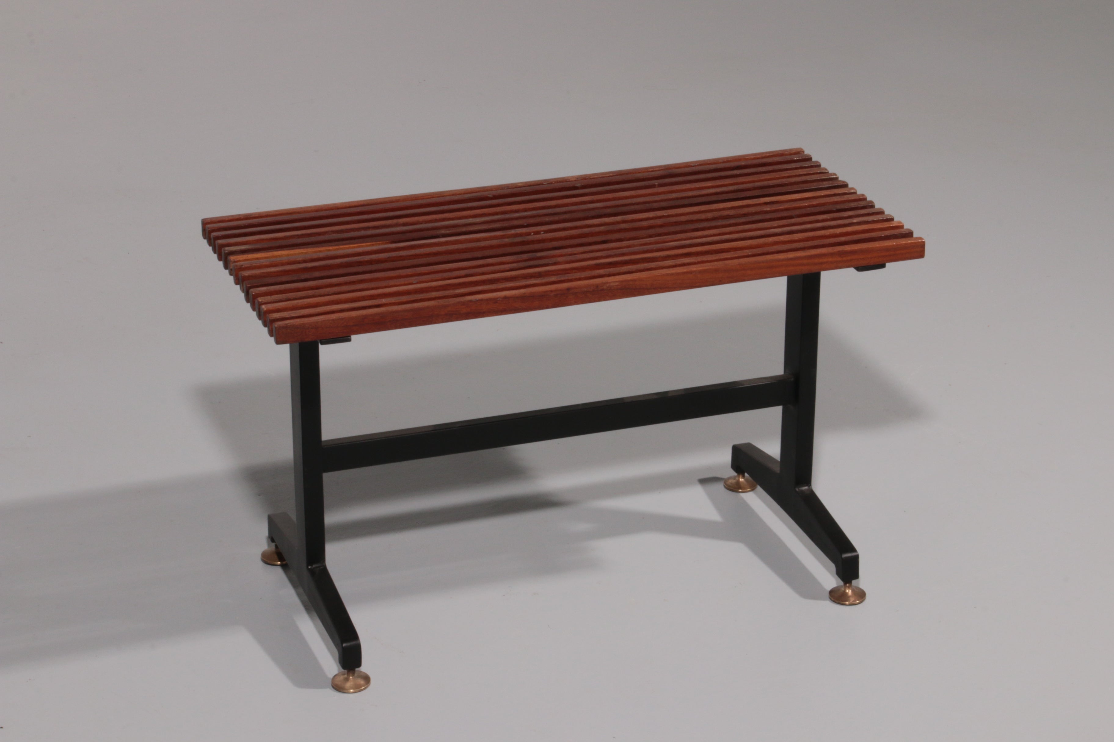 Mid-Century Italian Bench 1960s with Black Metal Frame,and Solid Teak Slats