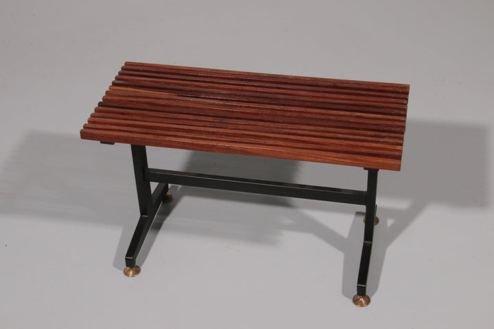 Mid-Century Italian Bench 1960s with Black Metal Frame,and Solid Teak Slats