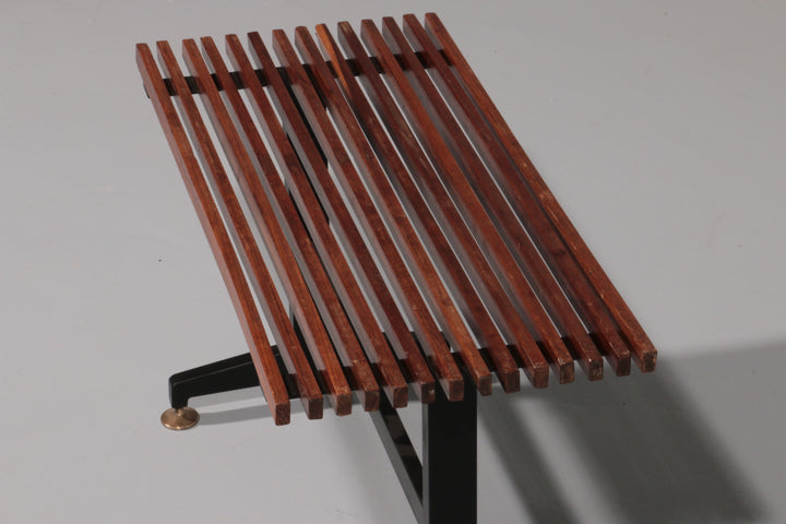 Mid-Century Italian Bench 1960s with Black Metal Frame,and Solid Teak Slats