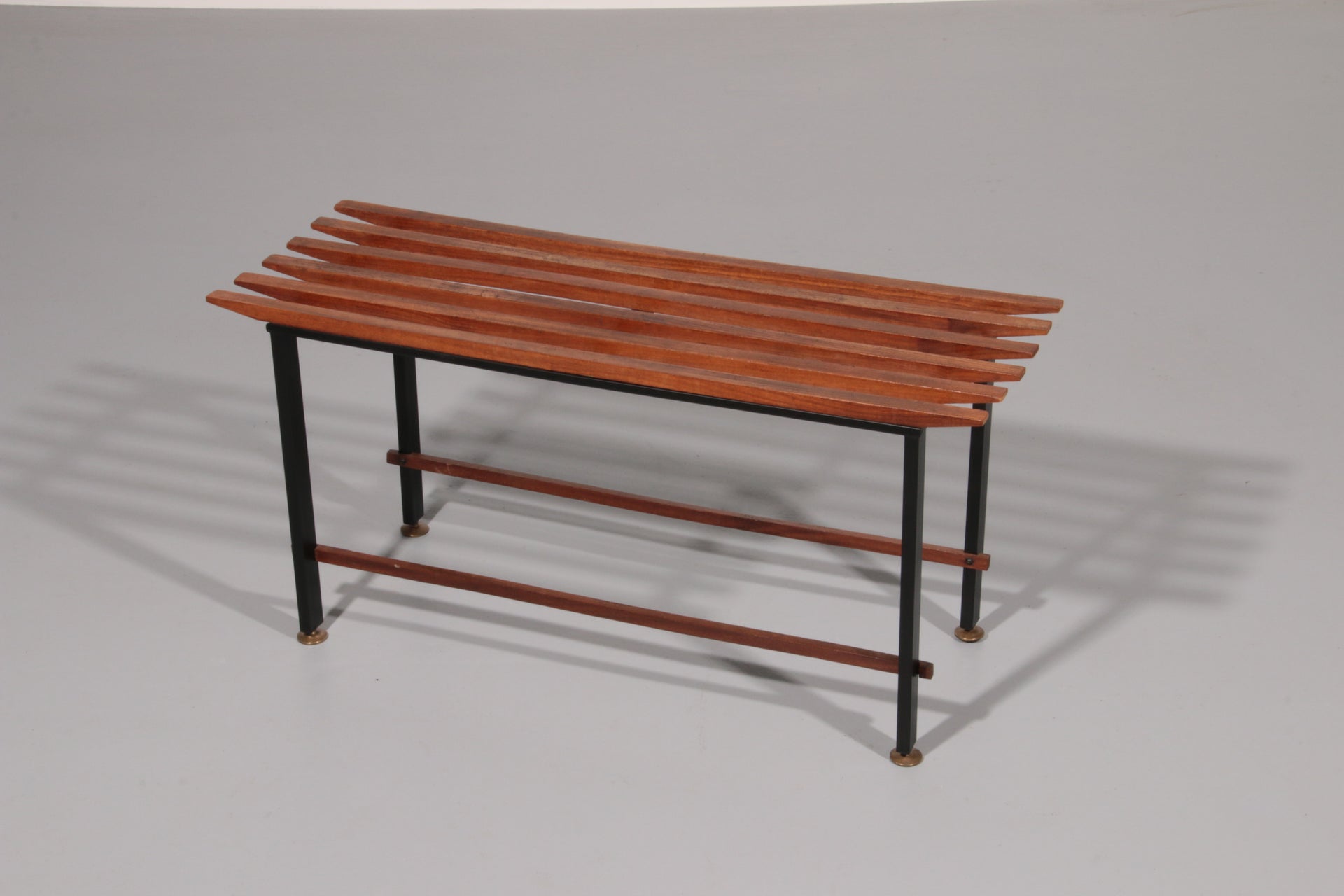 Mid-Century Italian Bench 1960s with Black Metal Frame,and Solid Teak Slats