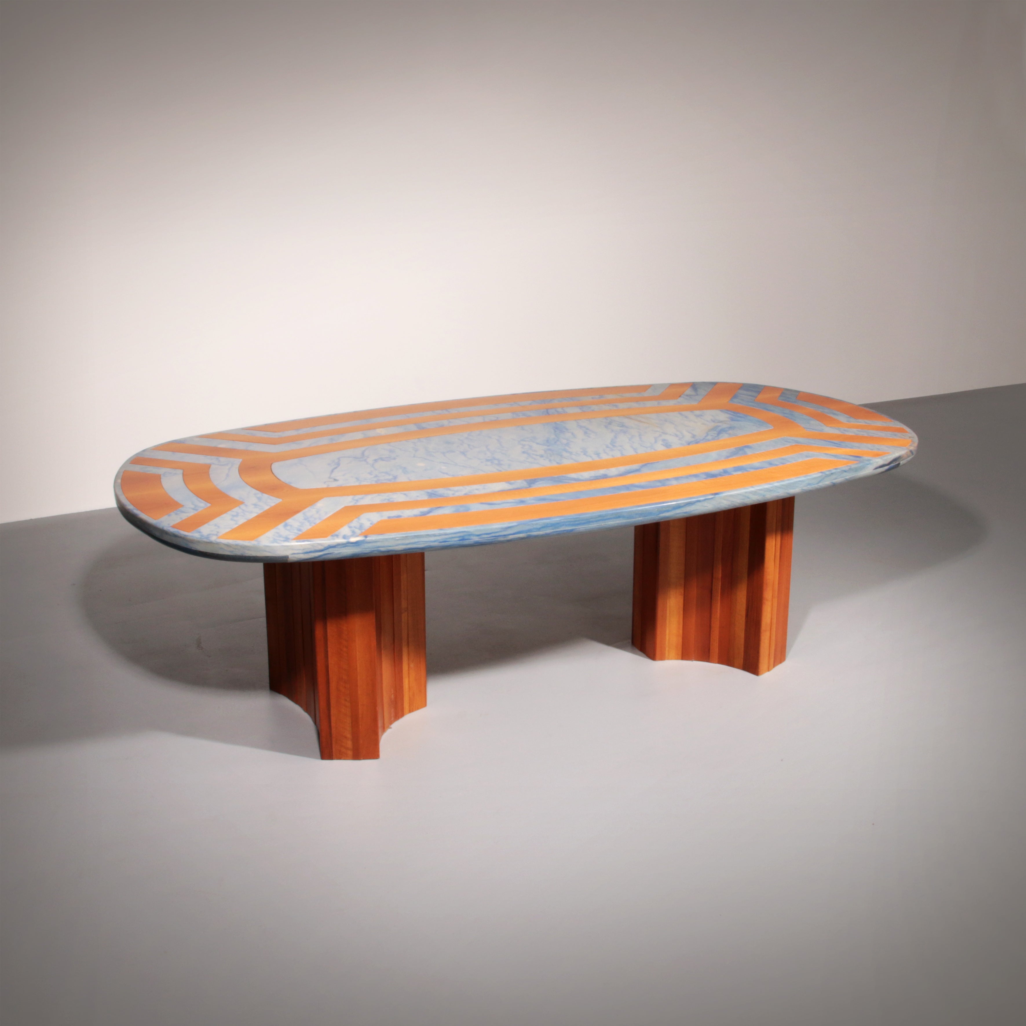 Exquisite Blue Braziliaans Marble Tabletop with Hand-Inlaid Wood