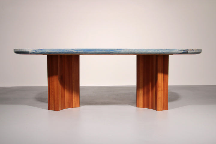 Exquisite Blue Braziliaans Marble Tabletop with Hand-Inlaid Wood