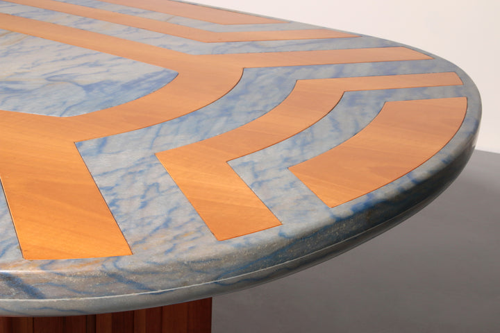 Exquisite Blue Braziliaans Marble Tabletop with Hand-Inlaid Wood