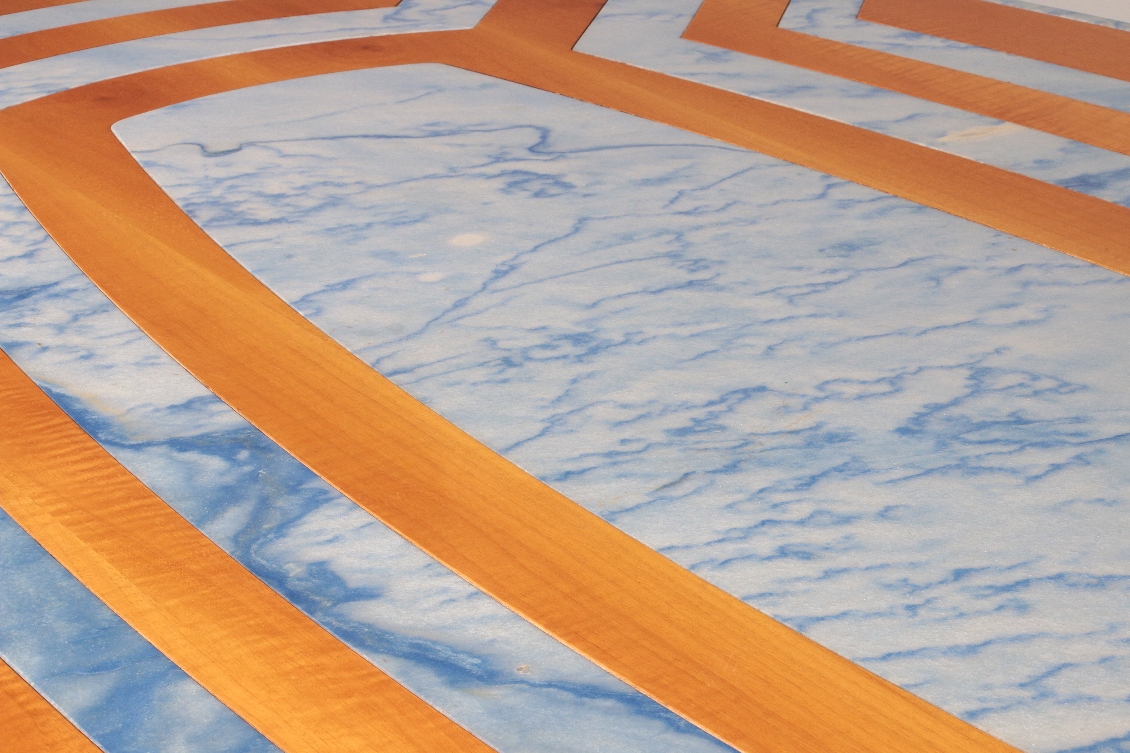 Exquisite Blue Braziliaans Marble Tabletop with Hand-Inlaid Wood