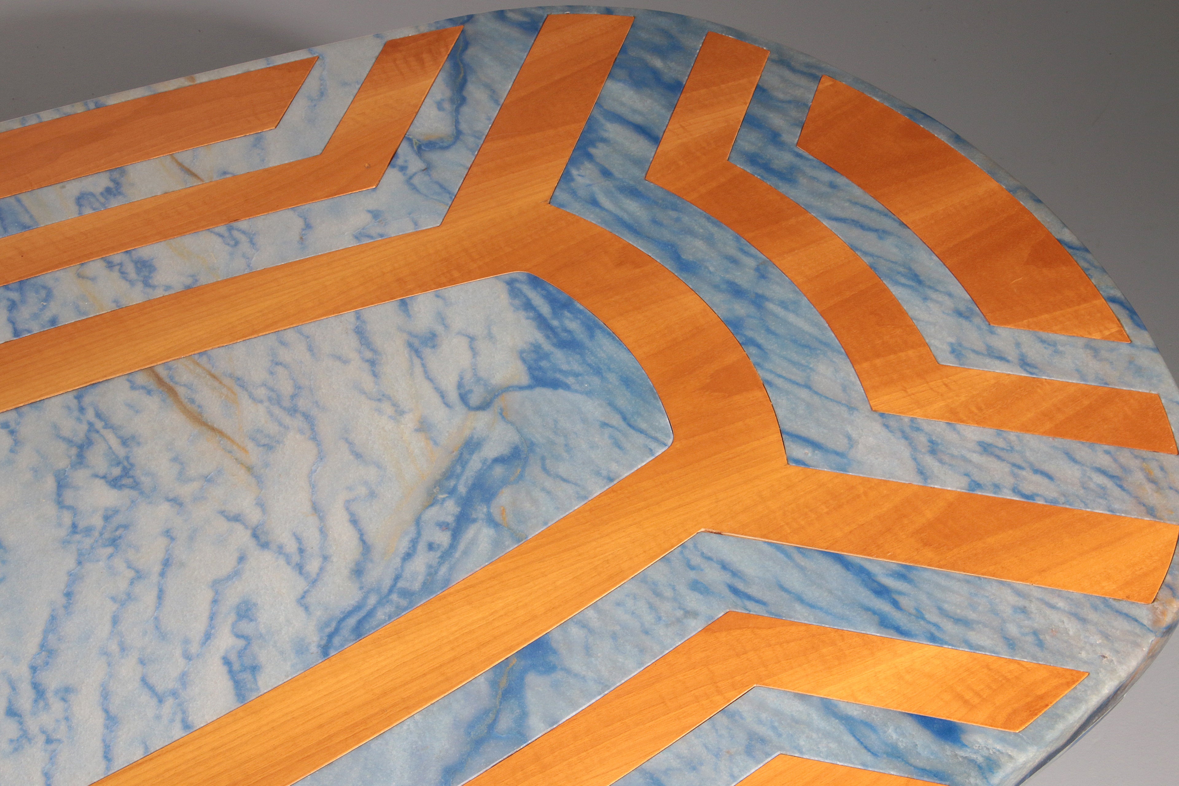 Exquisite Blue Braziliaans Marble Tabletop with Hand-Inlaid Wood