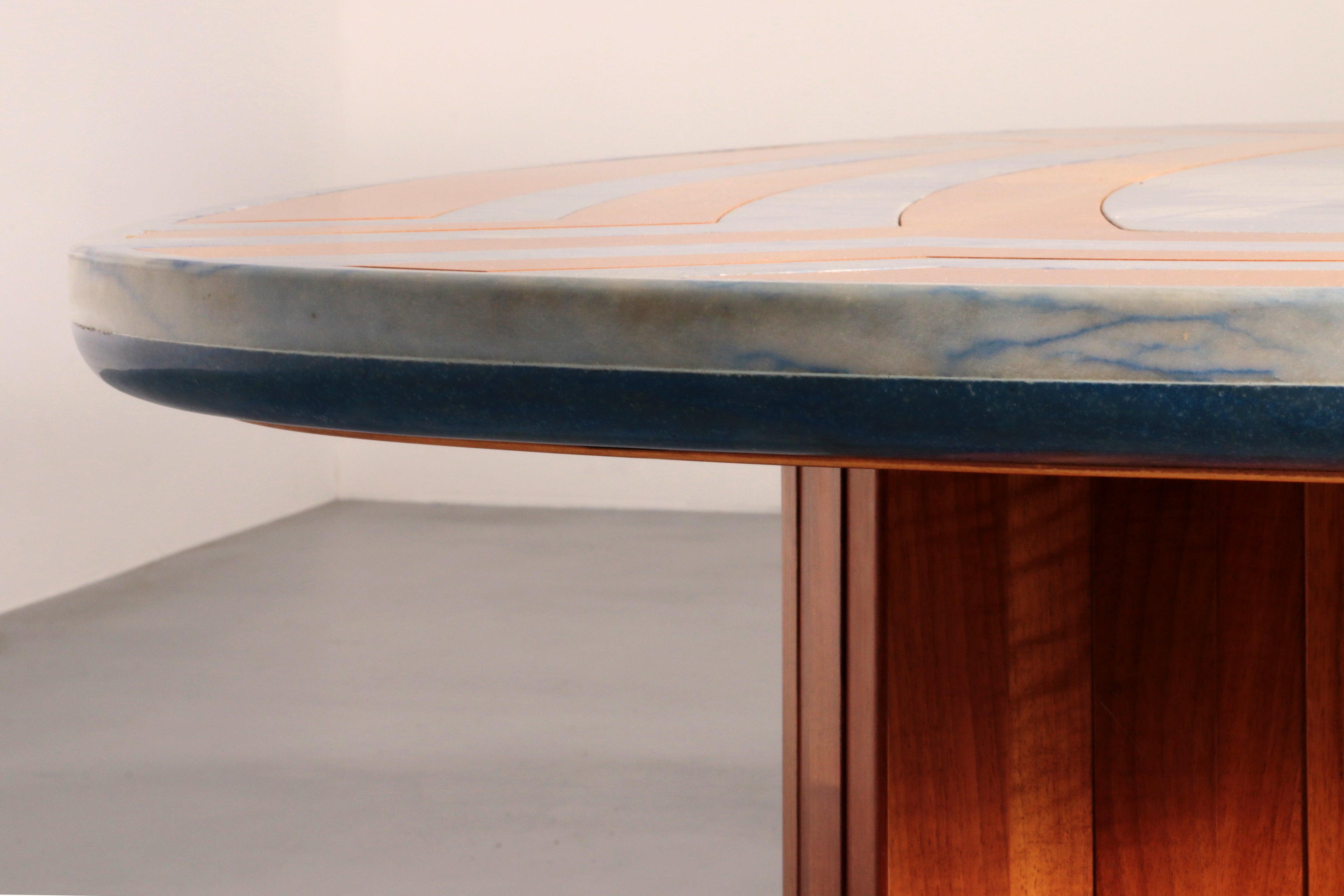Exquisite Blue Braziliaans Marble Tabletop with Hand-Inlaid Wood