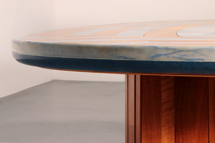 Exquisite Blue Braziliaans Marble Tabletop with Hand-Inlaid Wood