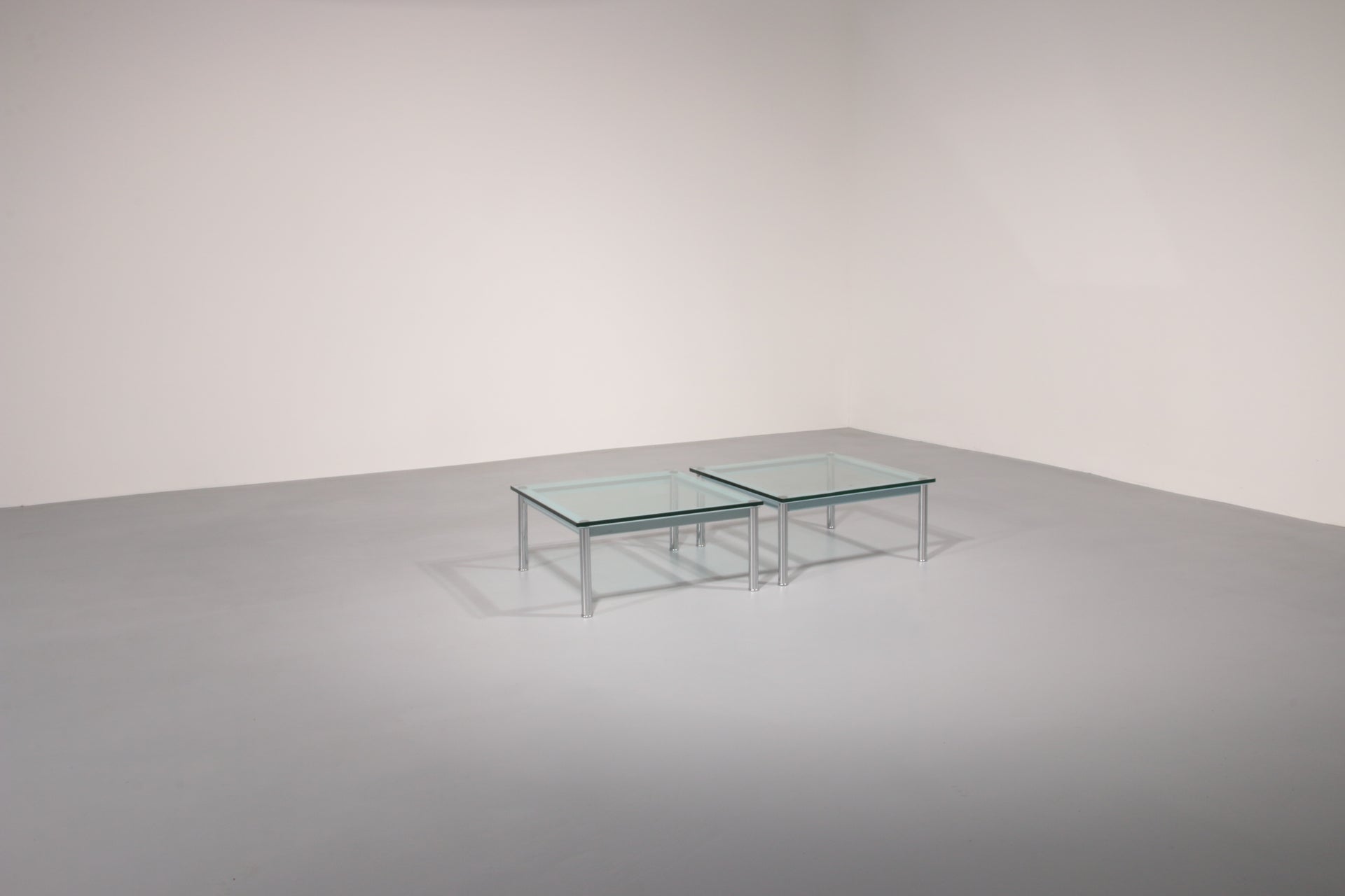 Cassina LC-10 Coffee Table 70×70 cm by Le Corbusier – Rare Light Blue Glass Edition