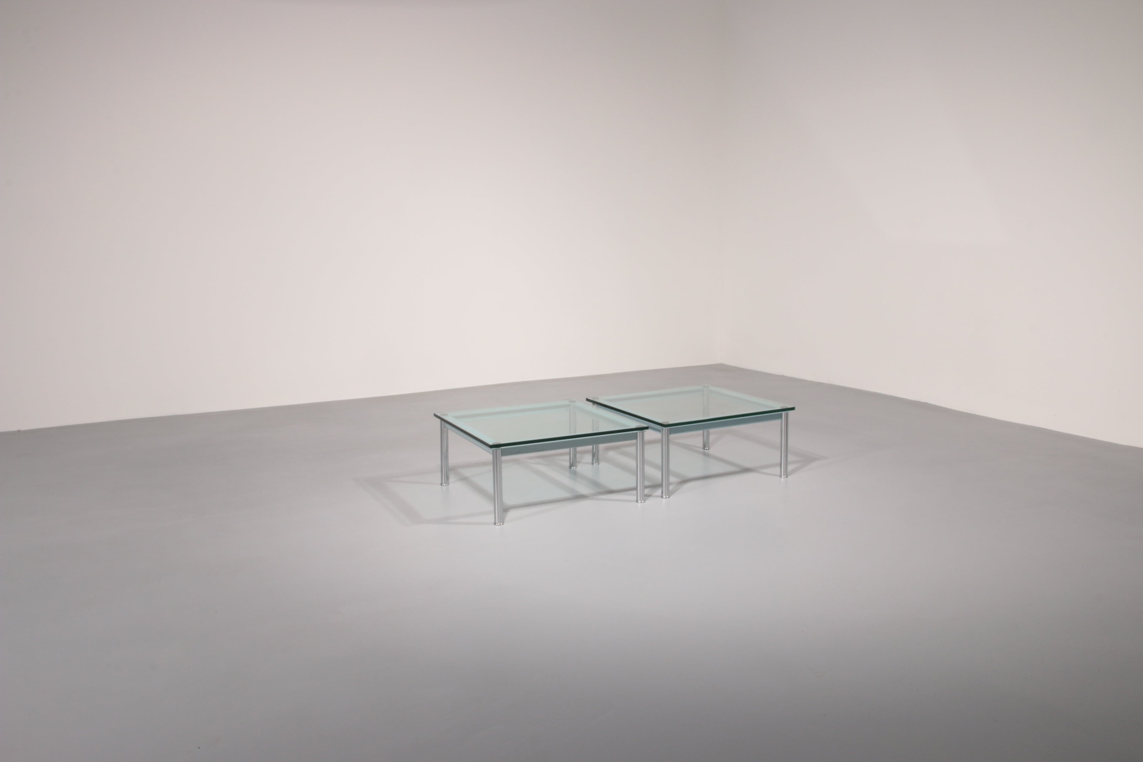 Cassina LC-10 Coffee Table 70×70 cm by Le Corbusier – Rare Light Blue Glass Edition