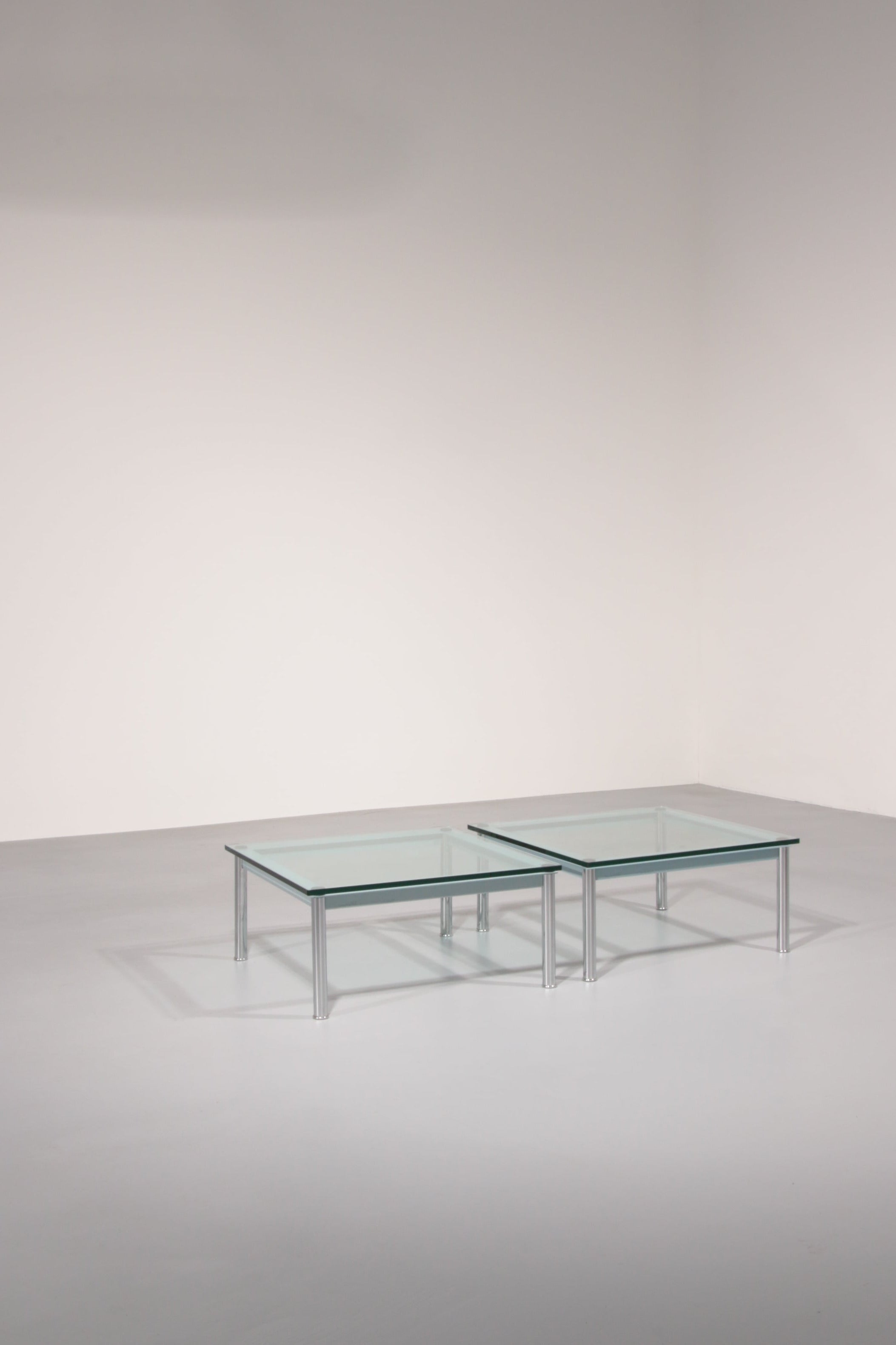 Cassina LC-10 Coffee Table 70×70 cm by Le Corbusier – Rare Light Blue Glass Edition