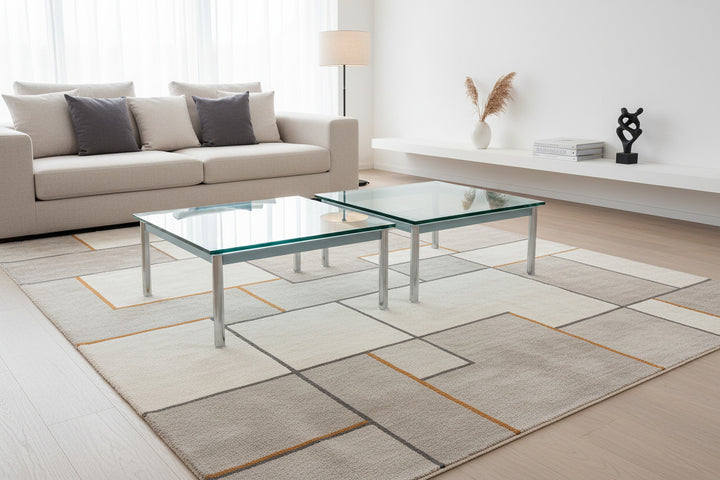 Cassina LC-10 Coffee Table 70×70 cm by Le Corbusier – Rare Light Blue Glass Edition