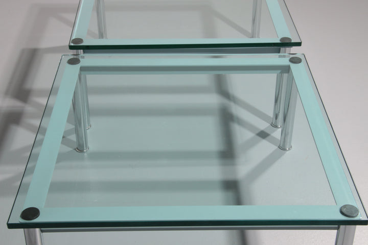 Cassina LC-10 Coffee Table 70×70 cm by Le Corbusier – Rare Light Blue Glass Edition