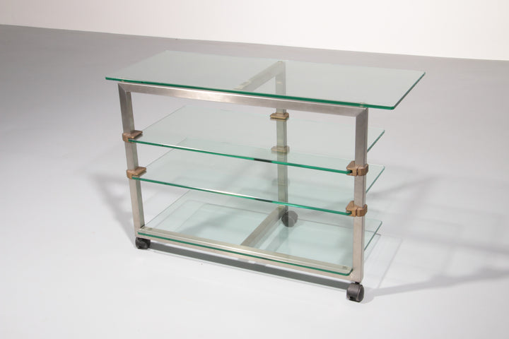 Rare 1970s Peter Ghyzcy  Side Table on Wheels