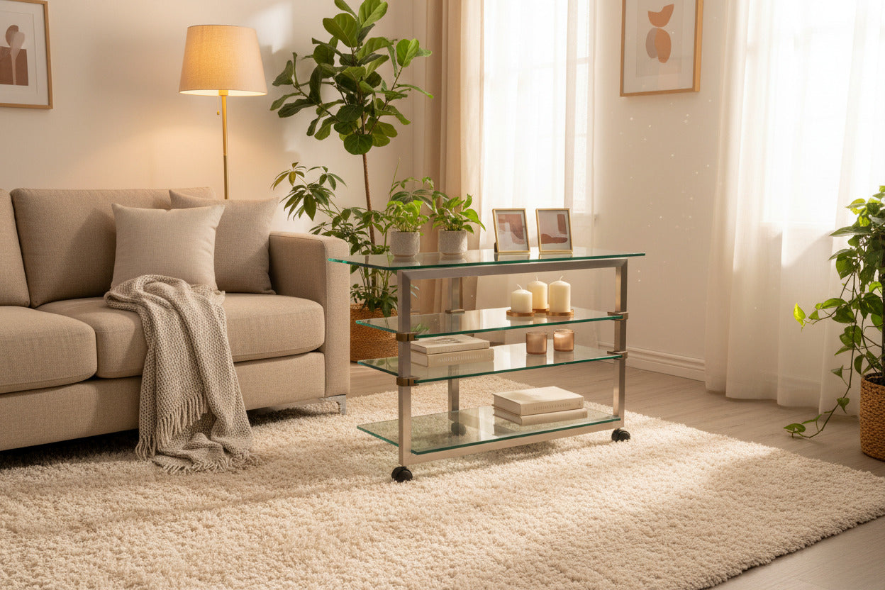 Rare 1970s Peter Ghyzcy  Side Table on Wheels