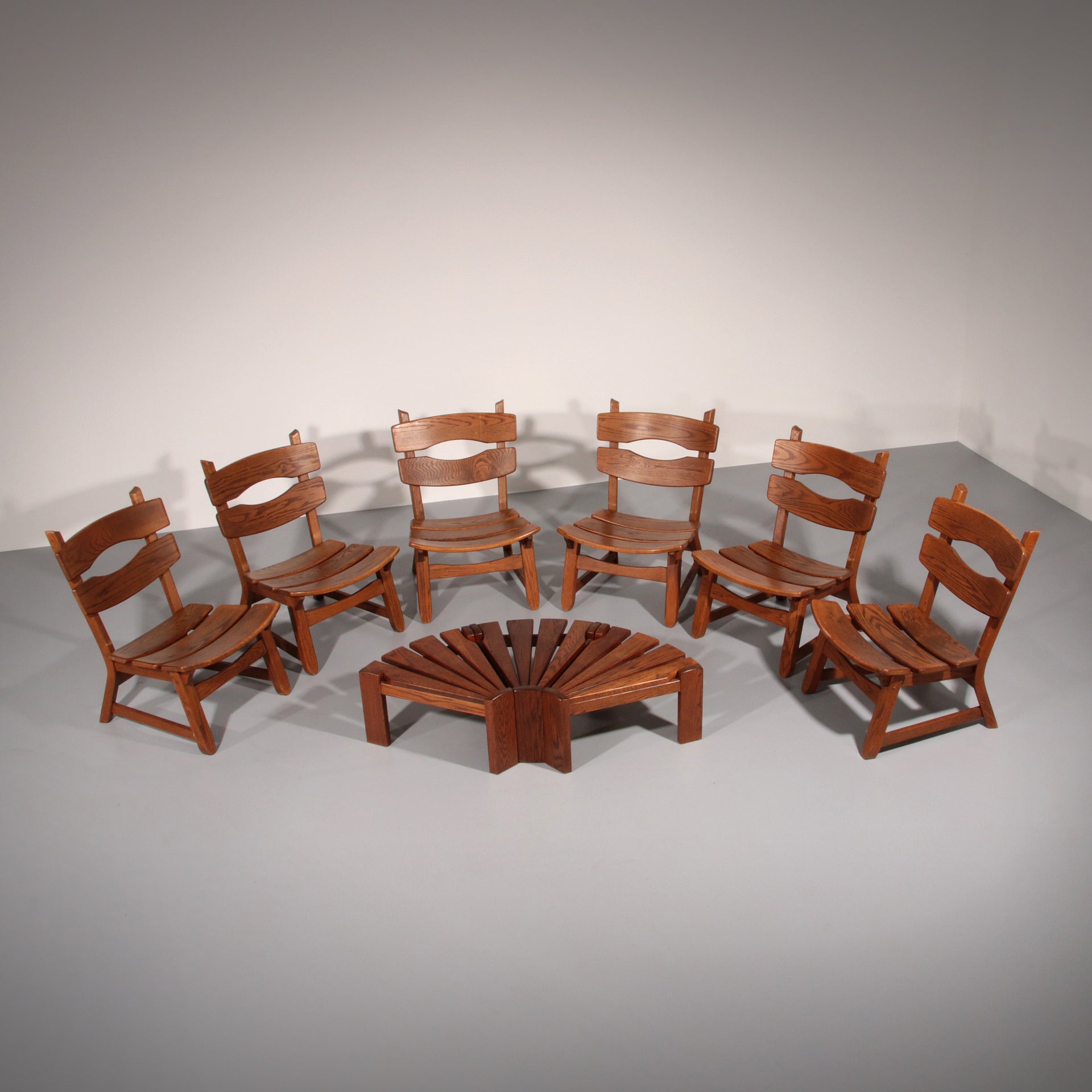 Dutch design stained solid oak chairs by Dittmann & Co for AWA 1960s