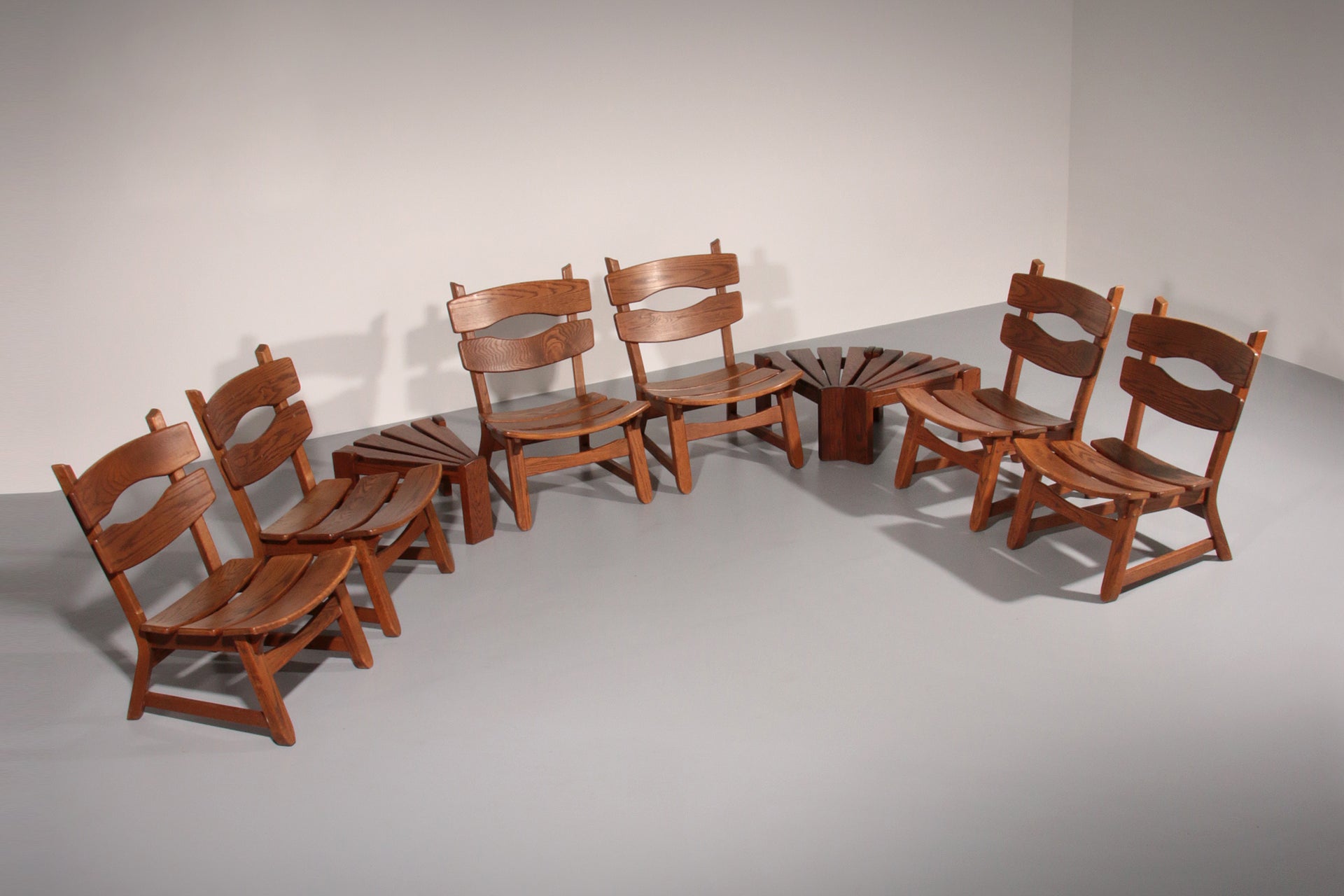 Dutch design stained solid oak chairs by Dittmann & Co for AWA 1960s