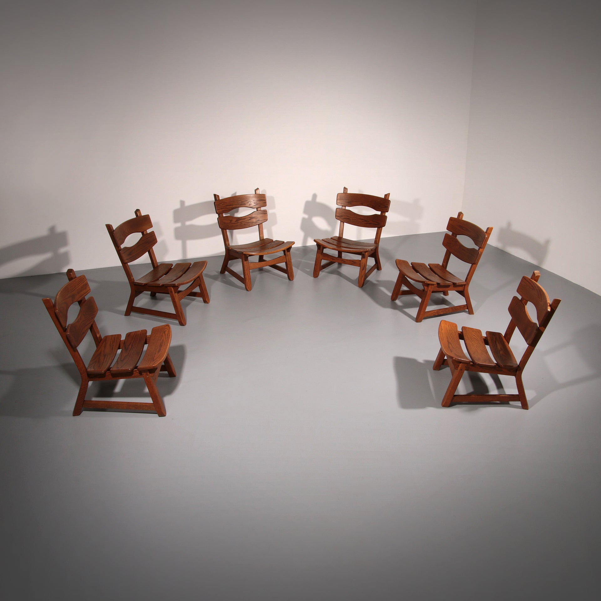 Dutch design stained solid oak chairs by Dittmann & Co for AWA 1960s