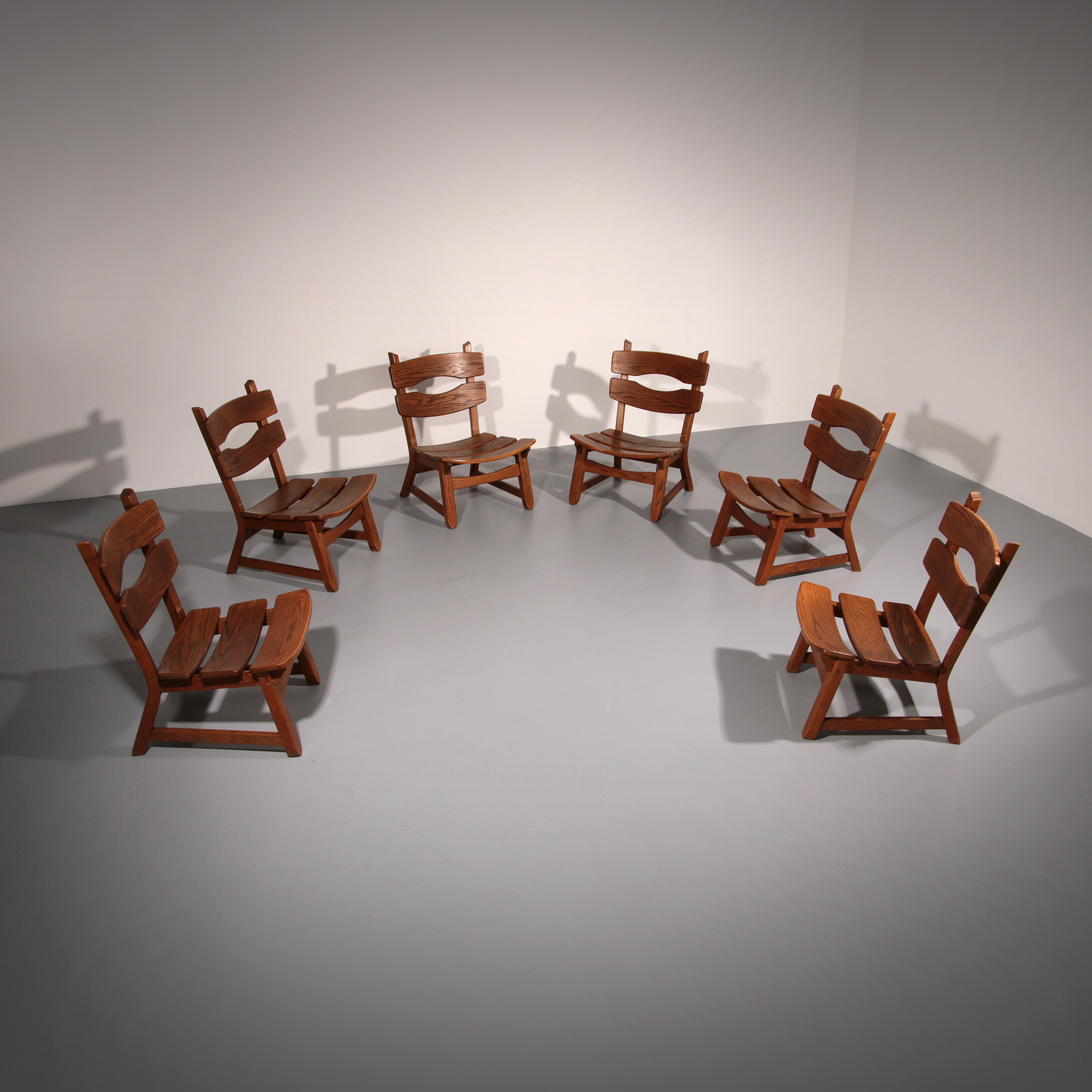 Dutch design stained solid oak chairs by Dittmann & Co for AWA 1960s