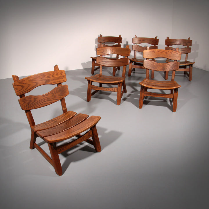 Dutch design stained solid oak chairs by Dittmann & Co for AWA 1960s