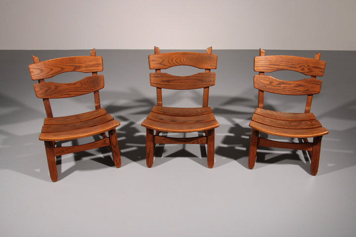 Dutch design stained solid oak chairs by Dittmann & Co for AWA 1960s