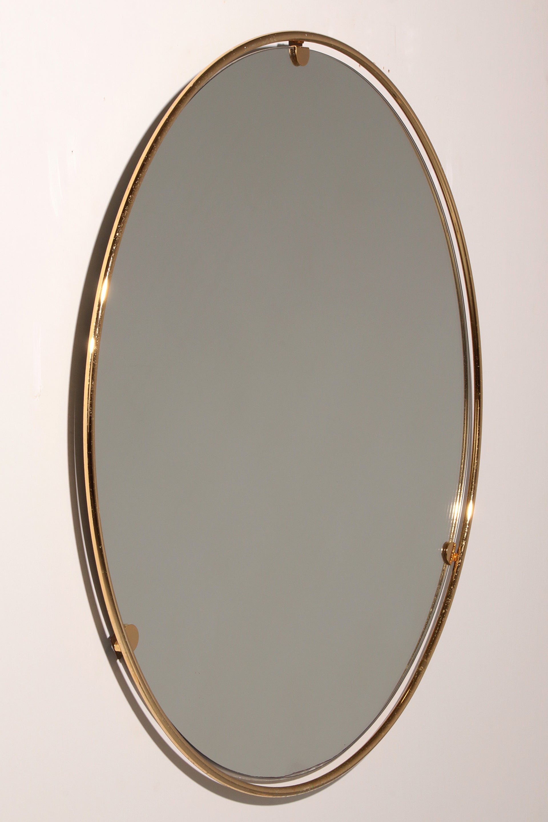 Italian 1960s Solid Brass Wall Mirror with Original Patina – Milan Nightlife Provenance