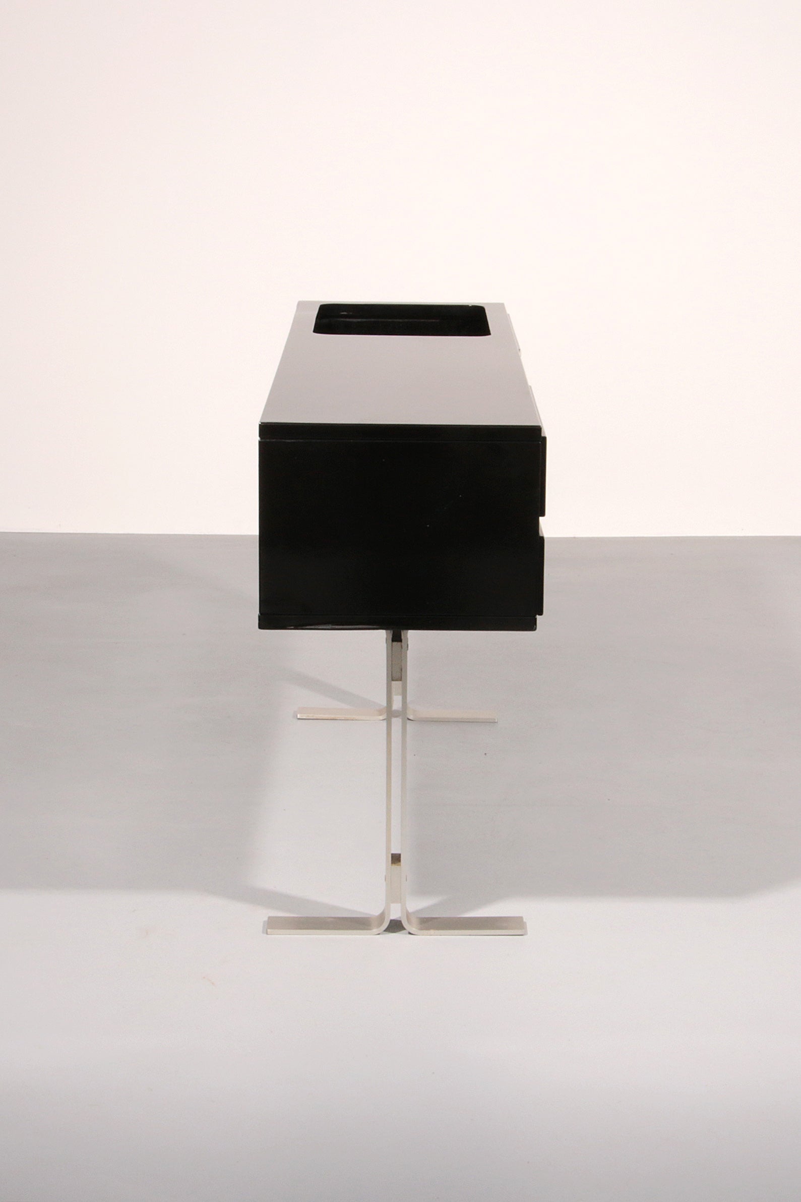 Stunning Willy Rizzo Bar / Sideboard in Black & Stainless Steel, Italy 1969