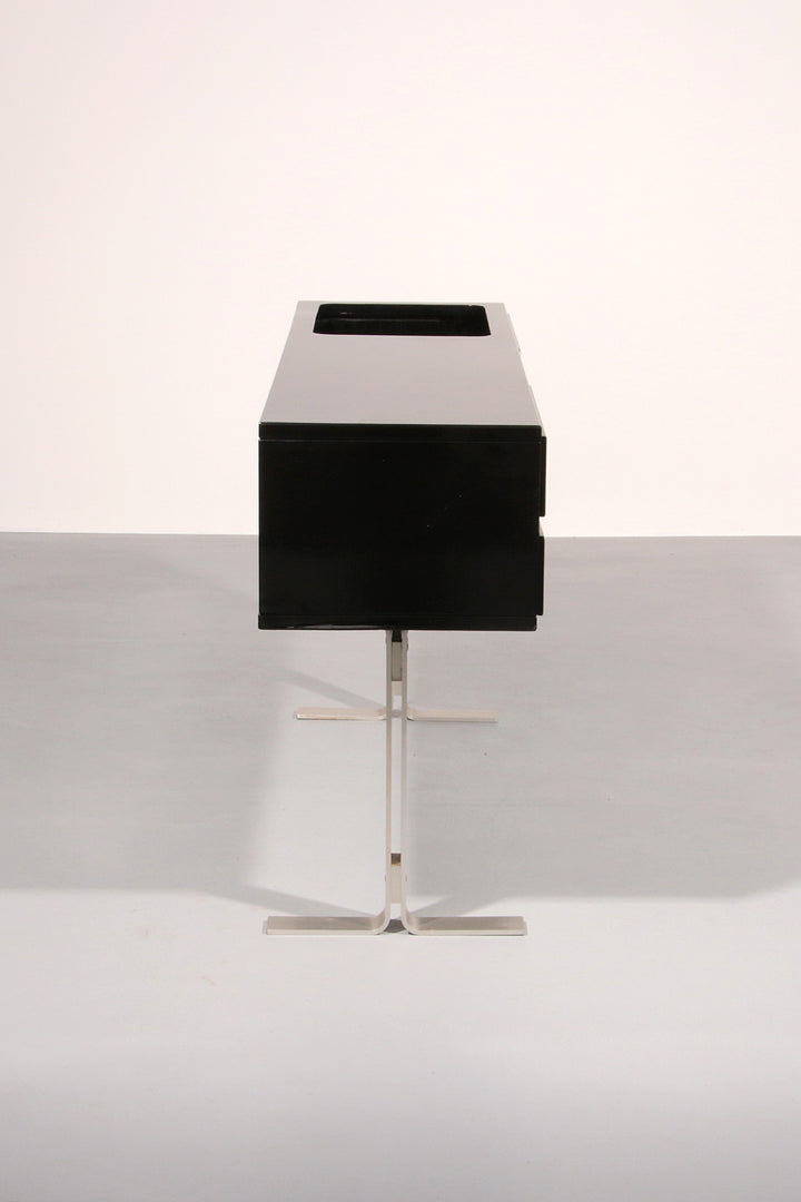 Stunning Willy Rizzo Bar / Sideboard in Black & Stainless Steel, Italy 1969