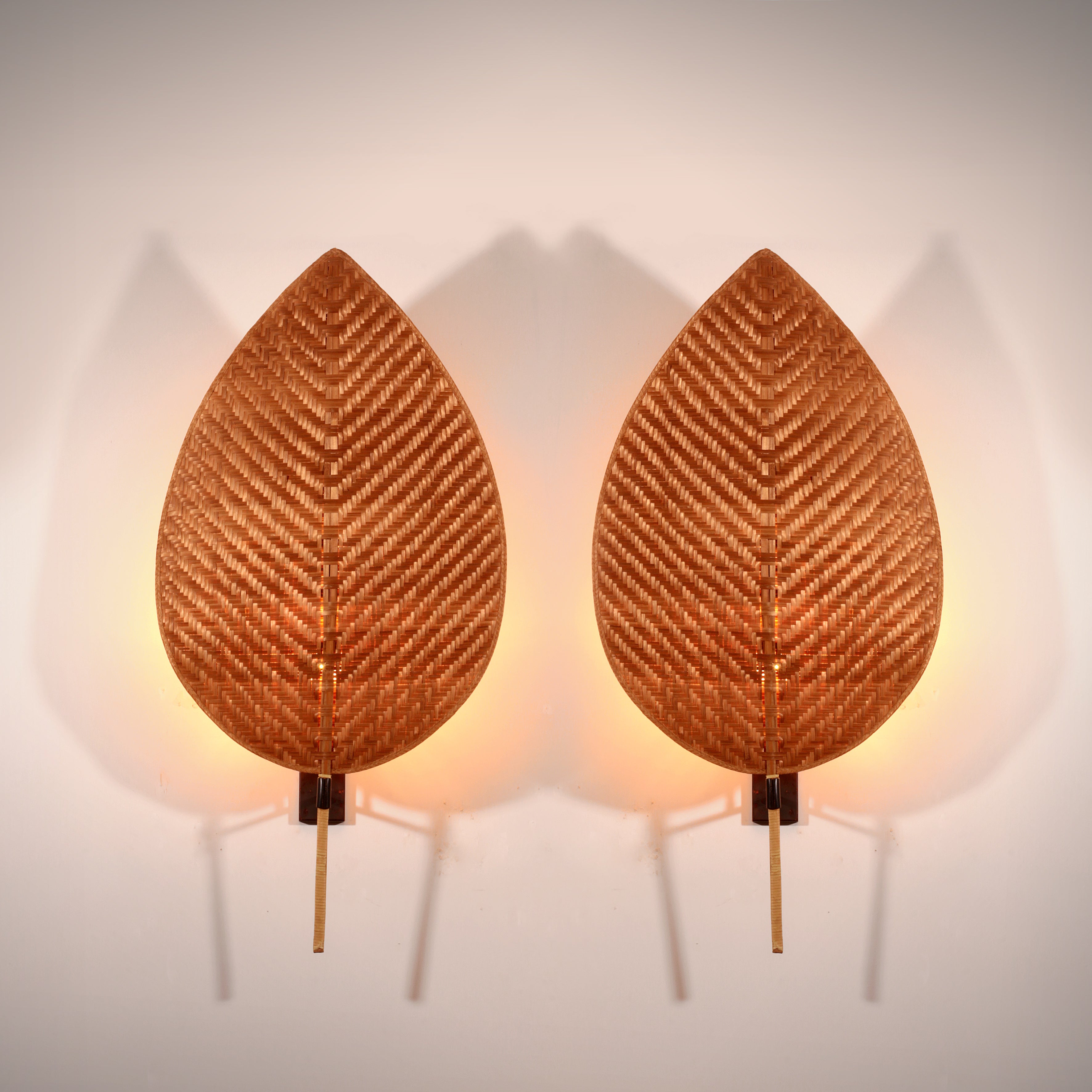 Italian Rattan Fan Sconces by Vivai del Sud,1970