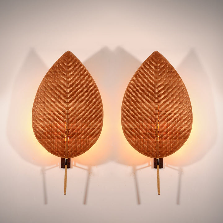 Italian Rattan Fan Sconces by Vivai del Sud,1970