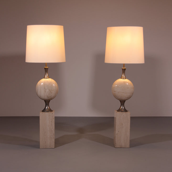 Travertine Floor Lamp by Philippe Barbier for Maison Barbier Monumental Piece 70s