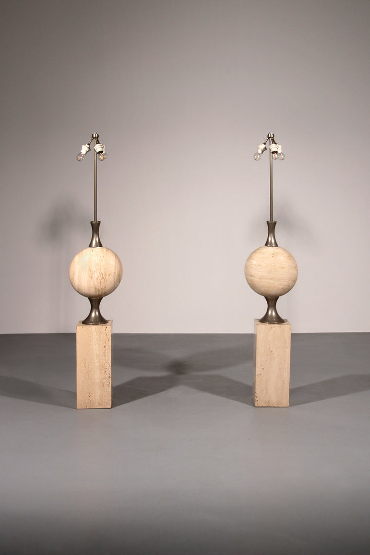 Travertine Floor Lamp by Philippe Barbier for Maison Barbier Monumental Piece 70s