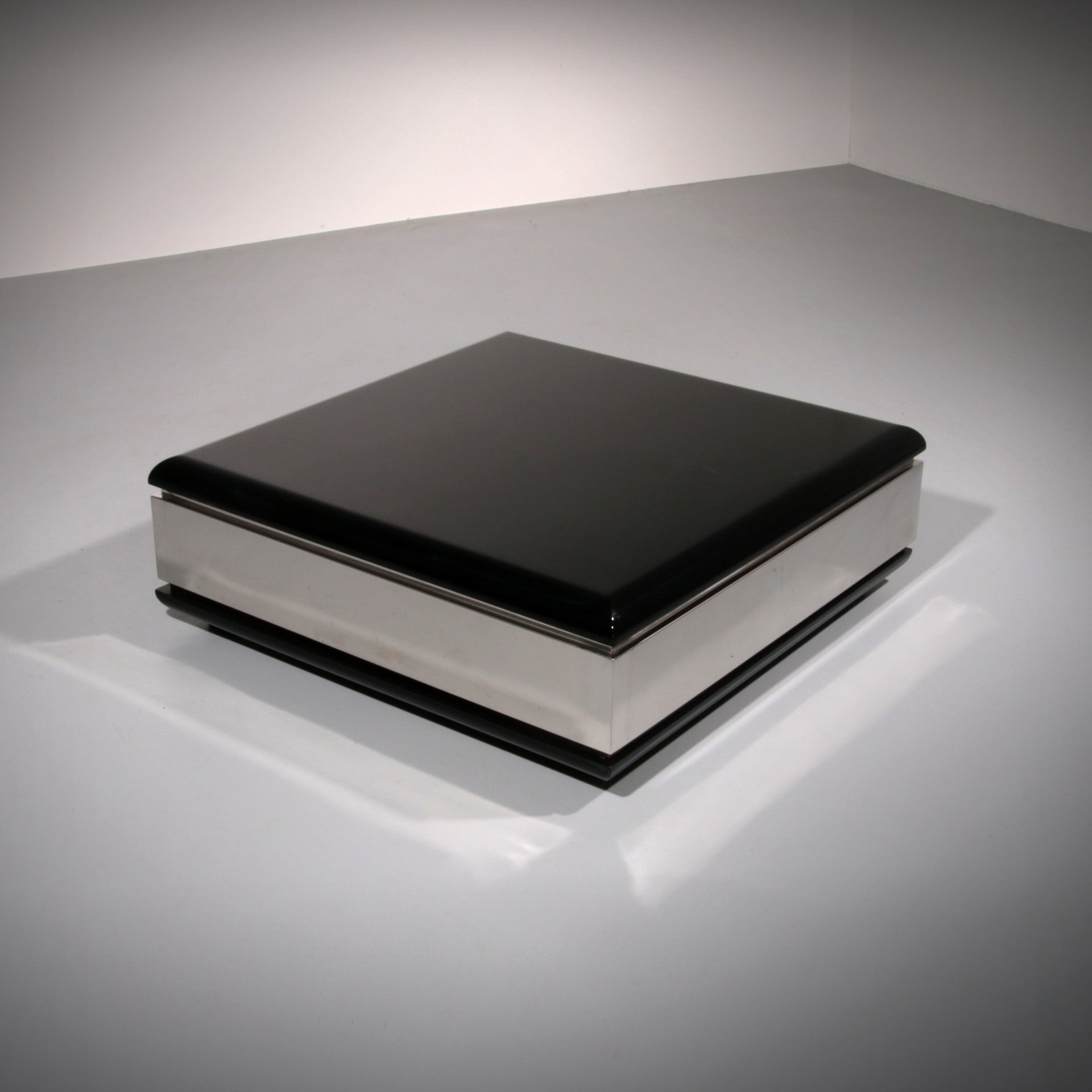 Willy Rizzo Square Black Coffee Table with chrome detail,1970