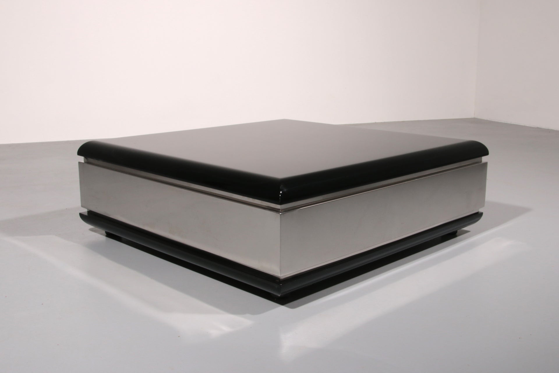 Willy Rizzo Square Black Coffee Table with chrome detail,1970
