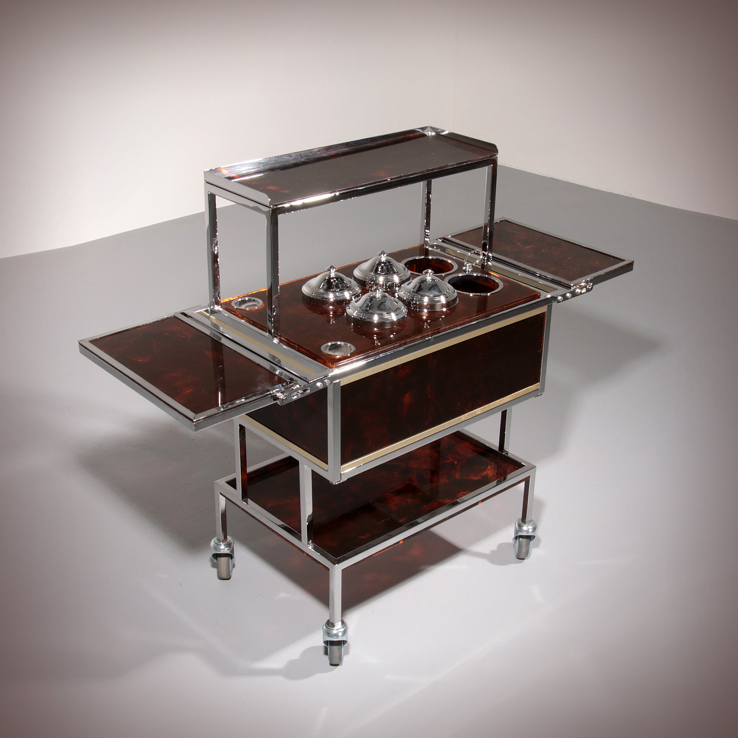 Italian Ice Cream Cart of Chrome and Faux Tortoise