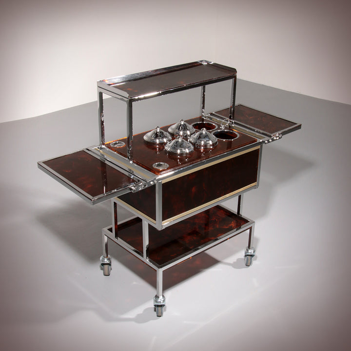 Italian Ice Cream Cart of Chrome and Faux Tortoise