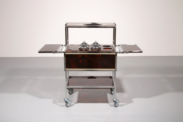 Italian Ice Cream Cart of Chrome and Faux Tortoise