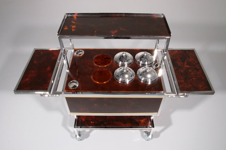 Italian Ice Cream Cart of Chrome and Faux Tortoise