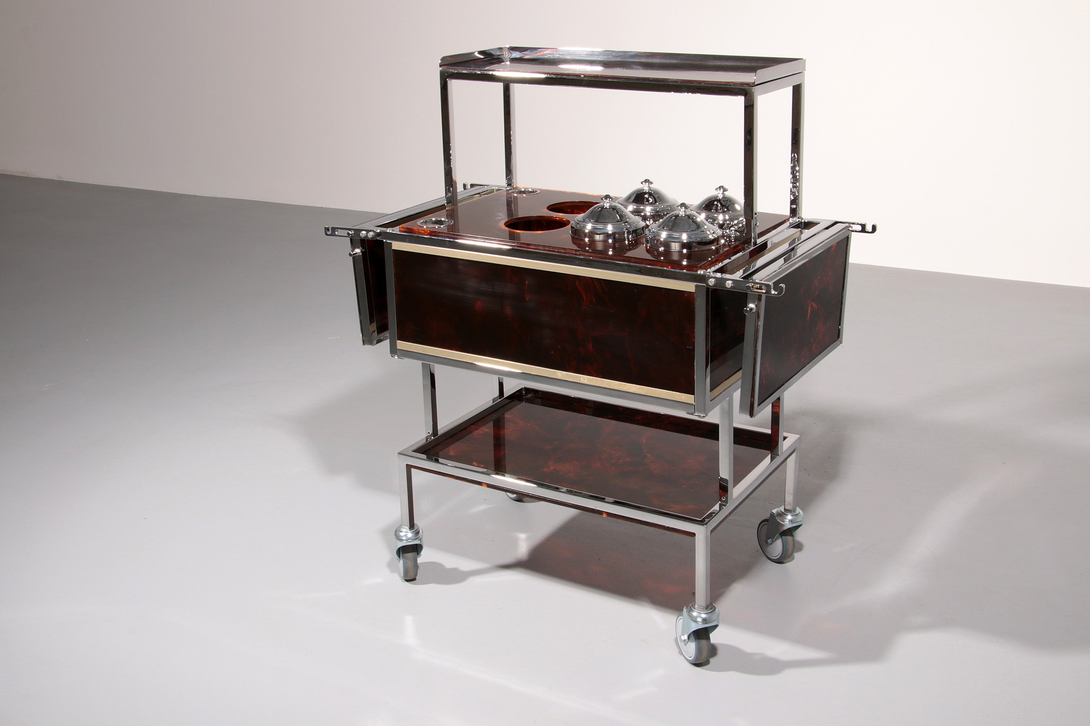 Italian Ice Cream Cart of Chrome and Faux Tortoise