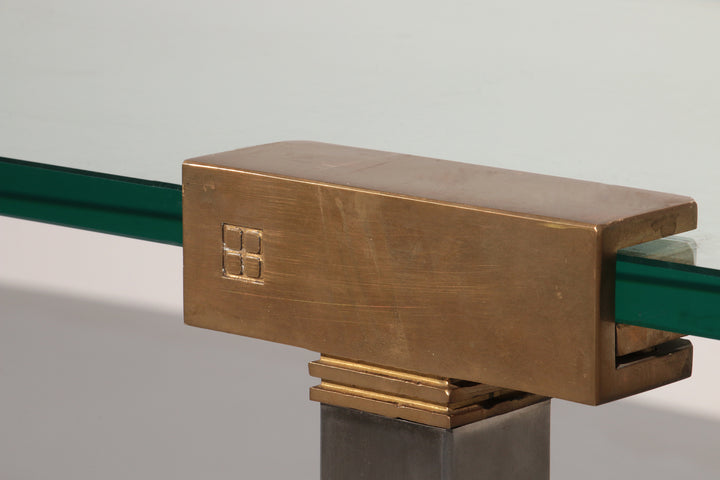 Side Table Glass and Brass by Peter Ghyczy Model T54 1970
